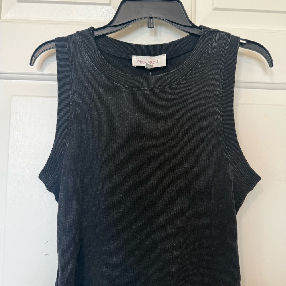 Pink Rose Charcoal Cropped Tank Top